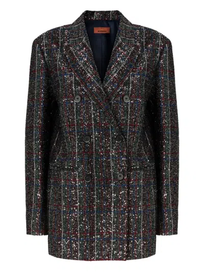 Missoni Double-breasted Checked Blazer Featuring Sequins In Brown
