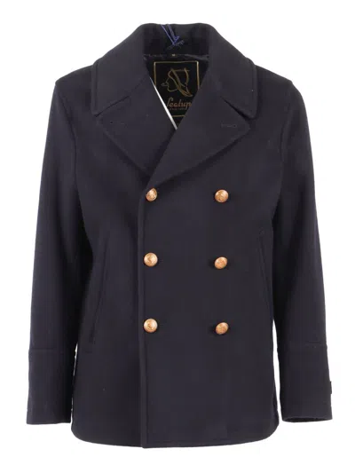 Sealup Elegant Misto Cashmere Peacoat With Hand-embroidered Anchor Detail In Black