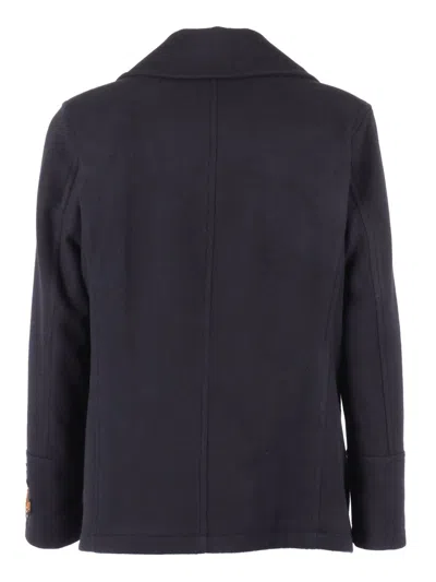 Sealup Elegant Misto Cashmere Peacoat With Hand-embroidered Anchor Detail In Black