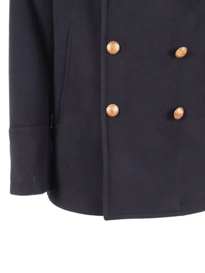 Sealup Elegant Misto Cashmere Peacoat With Hand-embroidered Anchor Detail In Black