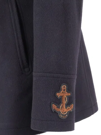 Sealup Elegant Misto Cashmere Peacoat With Hand-embroidered Anchor Detail In Black