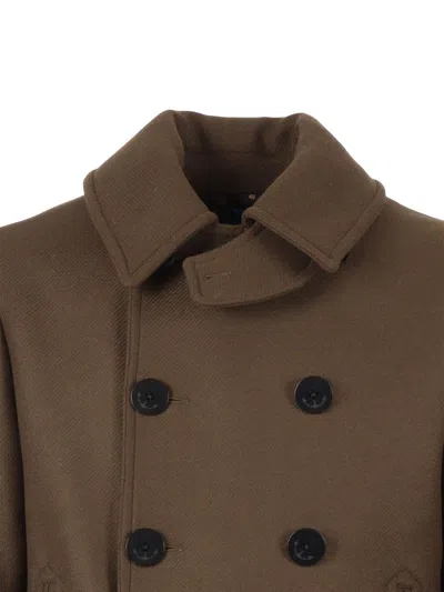 Sealup Structured Wool-polyamide Blend Peacoat With Anchor Buttons In Brown