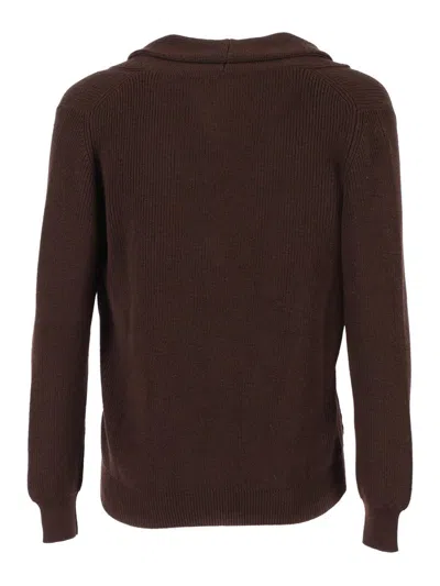 Sette Fili Cashmere Shawl Collar Wool Cardigan With Textured Knit And Front Pockets In Brown