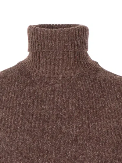 Sette Fili Cashmere Finely Knit Turtleneck Sweater With Soft Texture In Brown
