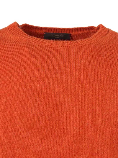 Slowear Zanone Neutrals Knit Sweater With Minimalist Design And Soft Texture In Orange