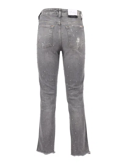 7 For All Mankind Erin Distressed Embellished Jeans In Gray