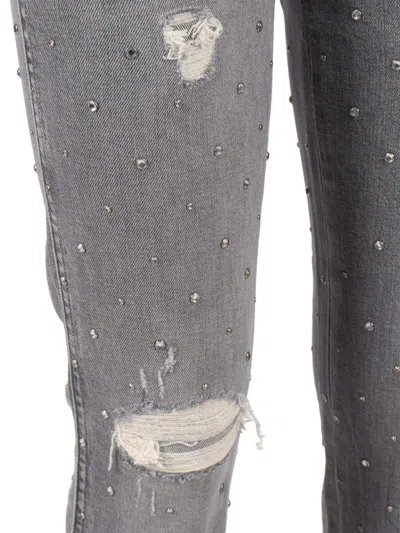 7 For All Mankind Erin Distressed Embellished Jeans In Gray