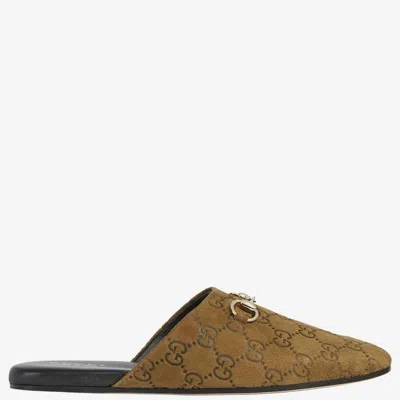 Gucci Suede Leather Sabot With Horsebit In Gray