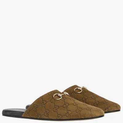 Gucci Suede Leather Sabot With Horsebit In Gray