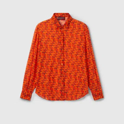 Gucci Printed Silk Shirt In Orange