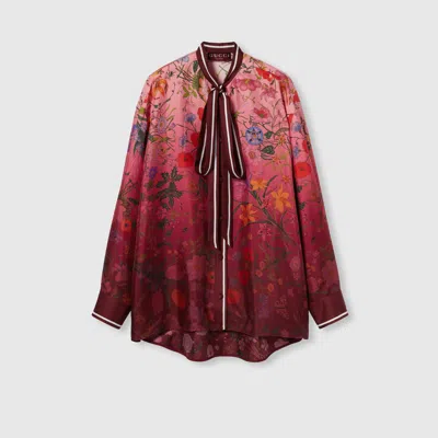 Gucci Silk Shirt With Bow At The Neck In Pink