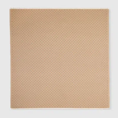 Gucci Women Wool Blend Shawl With Gg Lame Motif In Brown