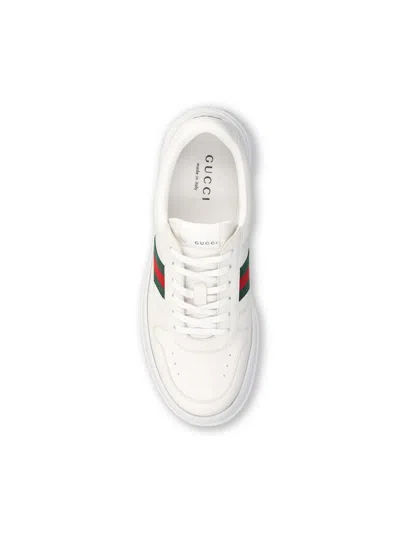 Gucci Men White Sneakers With Web Detail And Oversized Sole In Leather Man In White
