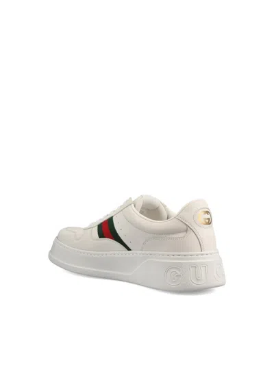 Gucci Men White Sneakers With Web Detail And Oversized Sole In Leather Man In White