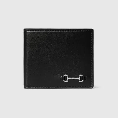 Gucci Compact Bi-fold Wallet Metal Clamp In Black