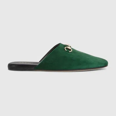 Gucci Suede Leather Sabot With Horsebit In Green