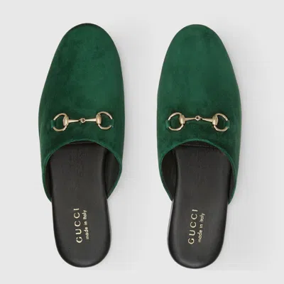 Gucci Suede Leather Sabot With Horsebit In Green
