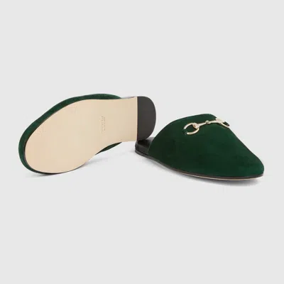 Gucci Suede Leather Sabot With Horsebit In Green