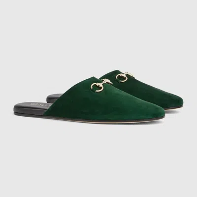 Gucci Suede Leather Sabot With Horsebit In Green