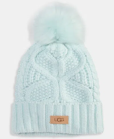 Ugg Cable Knit Pom Beanie In Blue