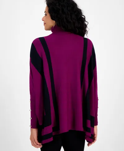 Jm Collection Women's Poncho Turtleneck Sweater, Regular & Petite, Created For Macy's In Purple
