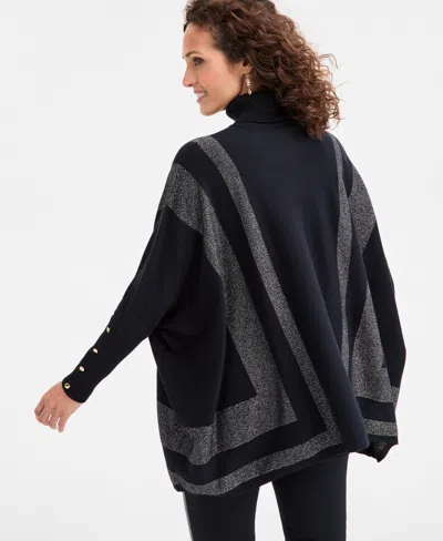 Jm Collection Women's Poncho Turtleneck Sweater, Regular & Petite, Created For Macy's In Black