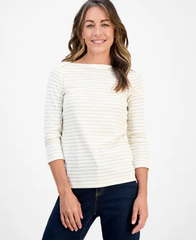 Style & Co Petite Striped Boat-neck Top, Macy's Exclusive In White
