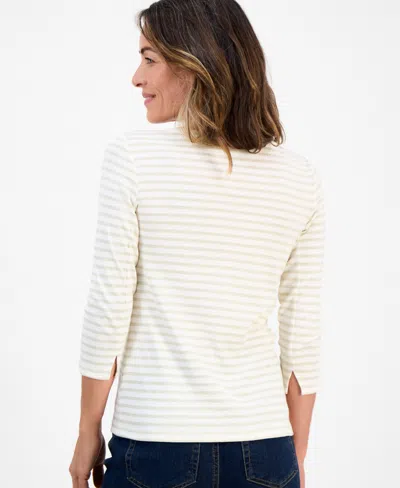 Style & Co Petite Striped Boat-neck Top, Macy's Exclusive In White