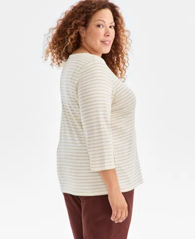 Style & Co Plus Size Printed 3/4-sleeve Top, Macy's Exclusive In White