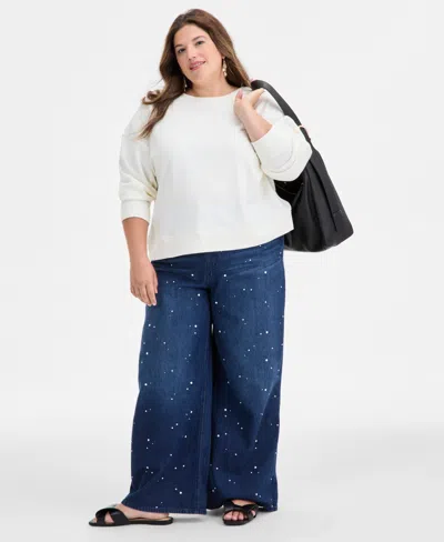 On 34th Trendy Plus Size Oversized-bow Embellished Sweater, Macy's Exclusive In White