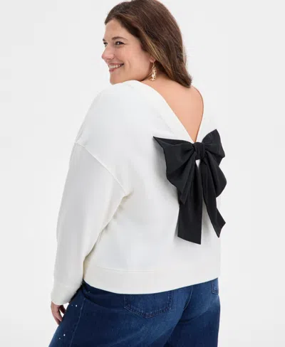 On 34th Trendy Plus Size Oversized-bow Embellished Sweater, Macy's Exclusive In White