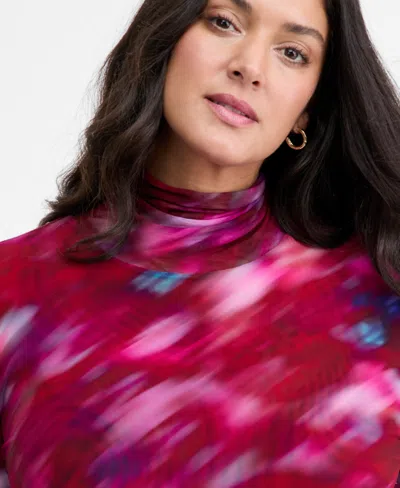 Inc International Concepts Plus Size Mock-turtleneck Top, Macys' Exclusive In Multi