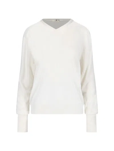 Ma'ry'ya Minimalist White Sweater With Classic Fit And Round Neckline In White