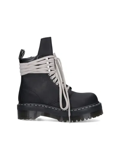 Rick Owens X Dr. Martens Quad Sole Steel Toe Leather Ankle Boots In Black