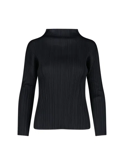 Pleats Please Timeless Black Sweater With Classic Design In Black