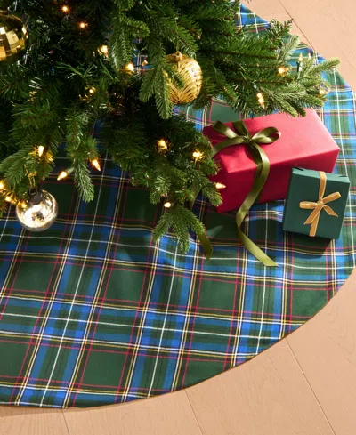 Elrene Stowe Tartan Plaid Cotton Christmas Tree Round Skirt, 48" In Green