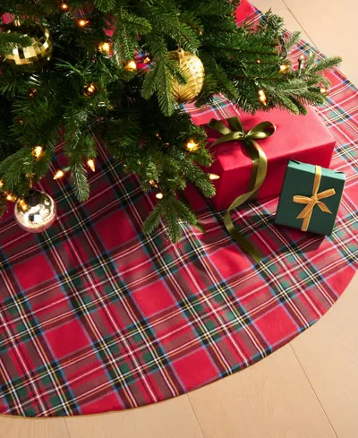 Elrene Stowe Tartan Plaid Cotton Christmas Tree Round Skirt, 48" In Red