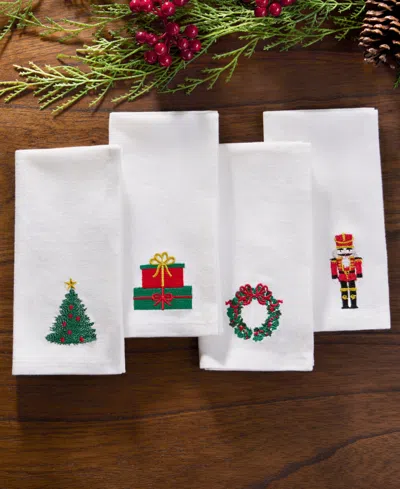 Elrene Holiday 4-pc. Embroidered Napkin Set, 17" X 17" In White