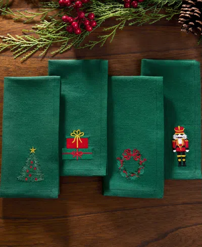 Elrene Holiday 4-pc. Embroidered Napkin Set, 17" X 17" In Green