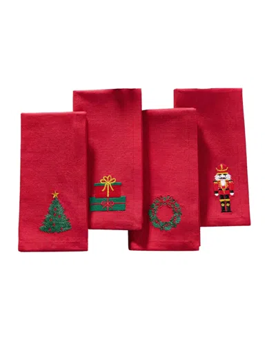 Elrene Holiday 4-pc. Embroidered Napkin Set, 17" X 17" In Red