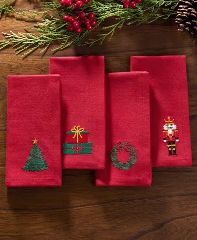 Elrene Holiday 4-pc. Embroidered Napkin Set, 17" X 17" In Red