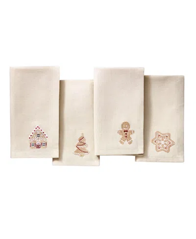 Elrene Gingerbread Bliss 4-pc. Embroidered Napkin Set, 17" X 17" In Neutral