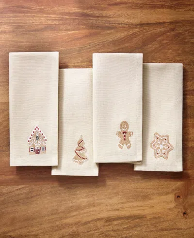 Elrene Gingerbread Bliss 4-pc. Embroidered Napkin Set, 17" X 17" In Neutral