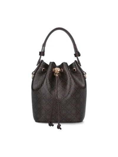 Tory Burch Mini Bucket Bag T Monogram In Canvas In Brown