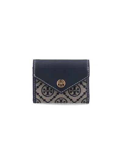 Tory Burch Small T Monogram Jacquard Envelope Wallet In Blue
