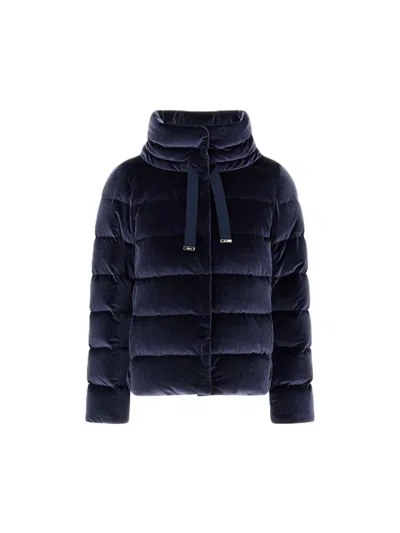 Herno Women Cotton Chenille-effect Down Jacket In Blue