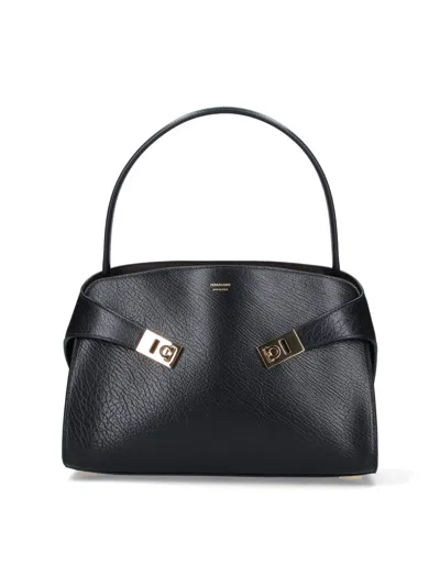 Ferragamo Hug Soft Bicolor Shoulder Bag In Calfskin In Black