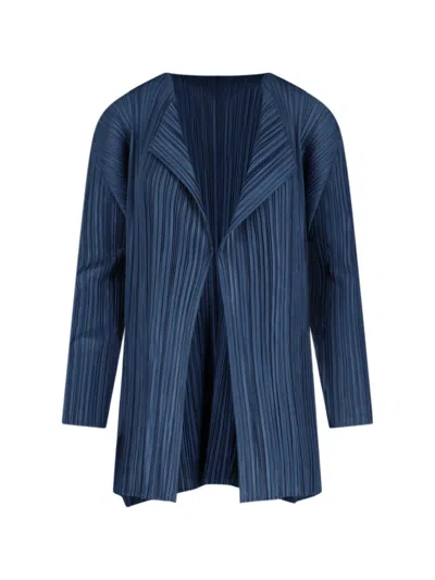 Pleats Please Pleated Design Jacket With Structured Silhouette In Blue