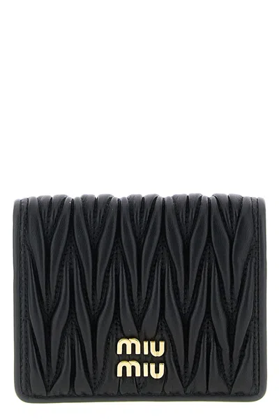 Miu Miu Quilted Leather Wallet With Lettering Logo On The Front In Black