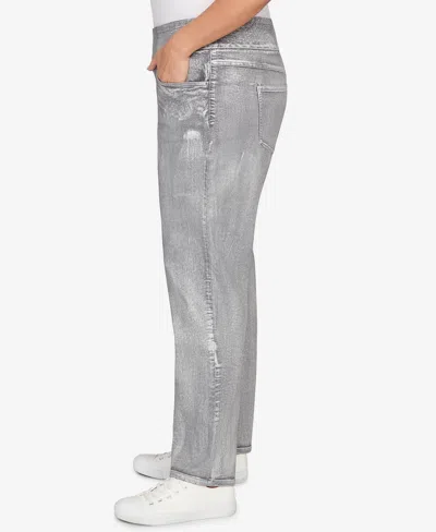 Ruby Rd. Plus Size Metallic Painted Pull On Jeans In Silver